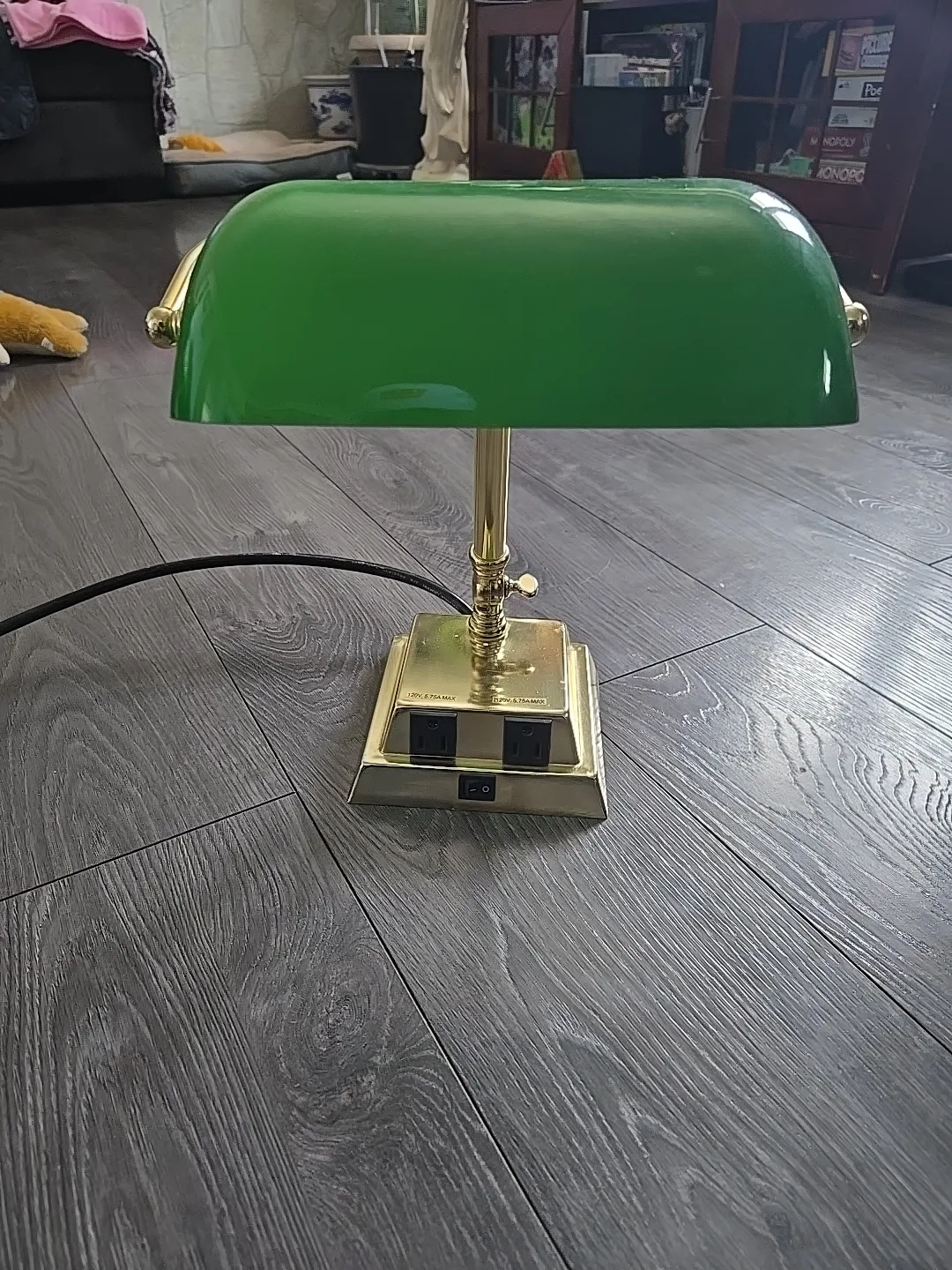 Brass Banker's Lamp with Green Shade & Outlets image indicator(5)