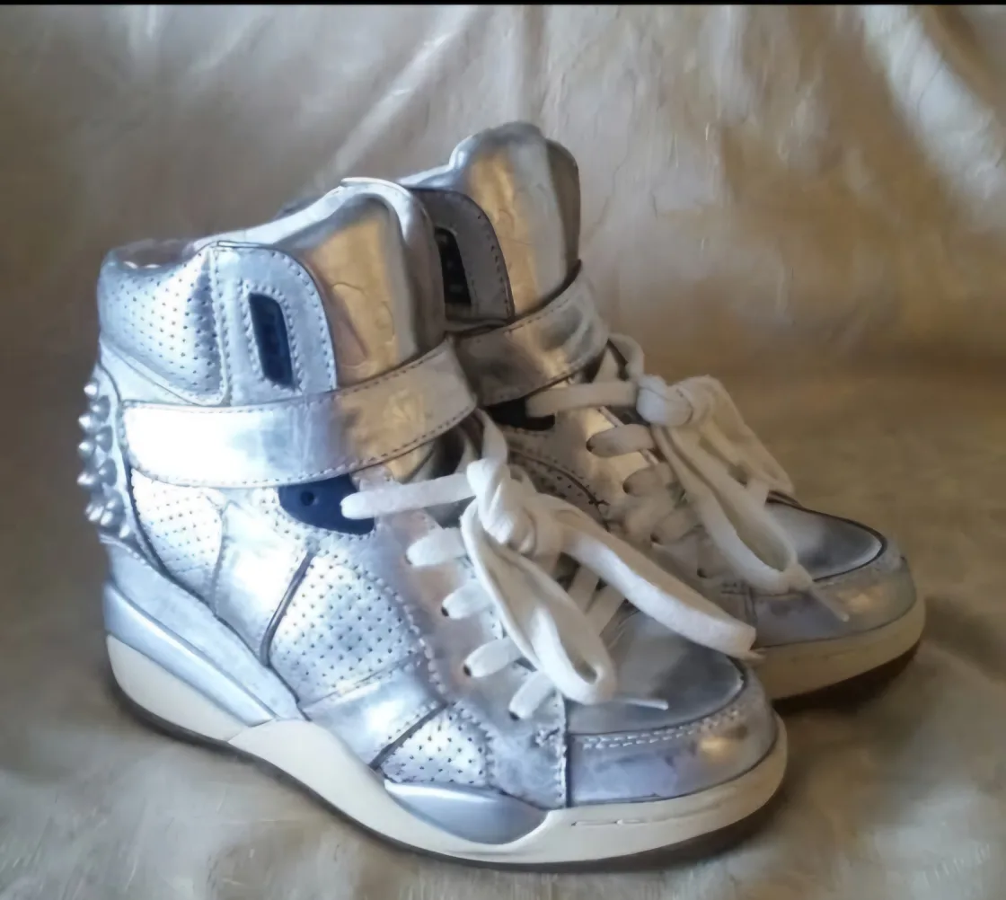 Silver Studded High-Top Wedge Sneakers image indicator(3)