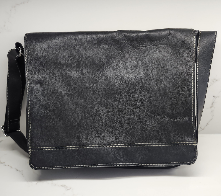 Black Leather Messenger Bag. New without tags