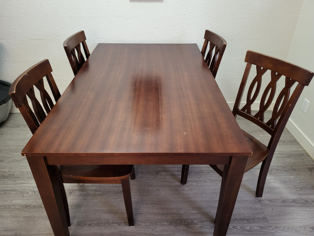 Dark Brown Wood Dining Table Set with Four Chairs
