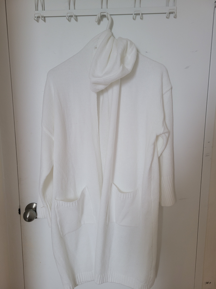 White Knit Cardigan with Detachable Hood - photo 3