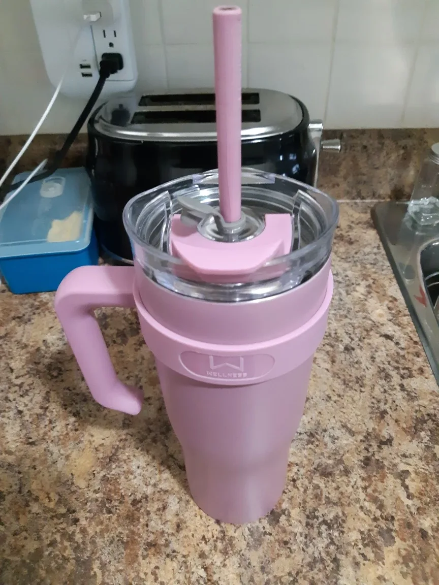 Wellisss 30oz Insulated Tumbler with Handle and Straw image indicator(2)