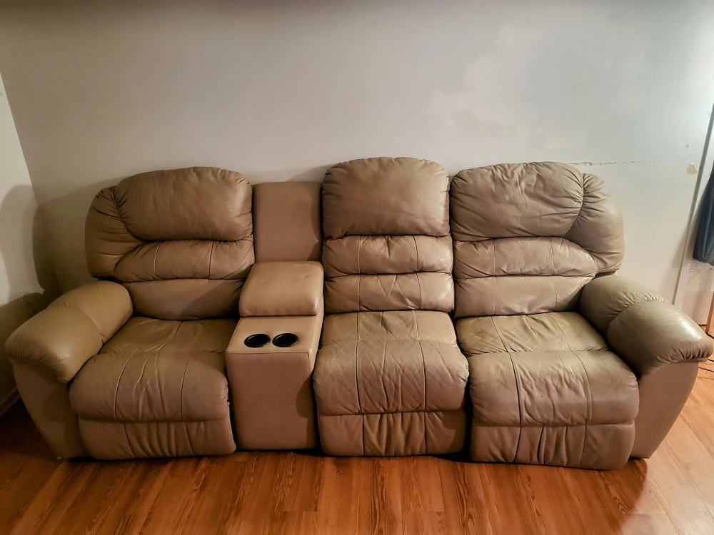 Reclining Leather Sectional Sofa with Wedge Ottoman-FREE