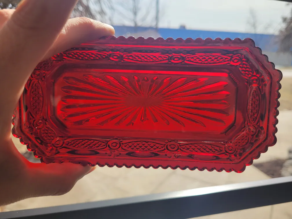 Vintage Cranberry Glass Butter Dish with Lid image indicator(3)