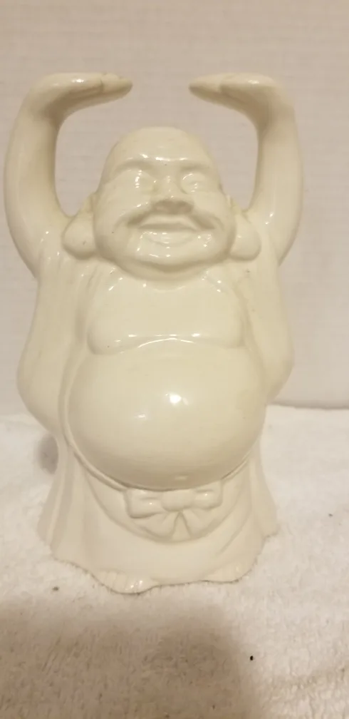 Laughing Buddha Figurine - White Ceramic Statue image indicator(6)