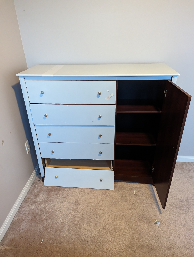 Dark Brown 5-Drawer Dresser with Cabinet
