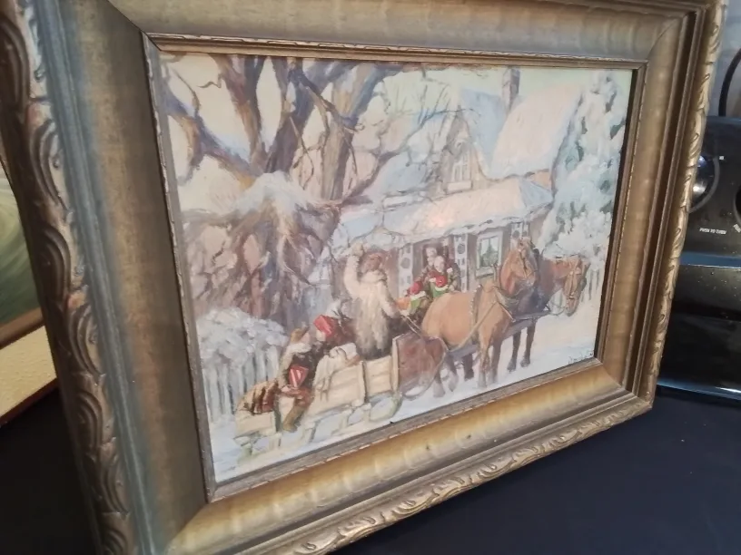 Canadian Vintage Framed Winter Scene Painting by Edmund Kinis image indicator(6)