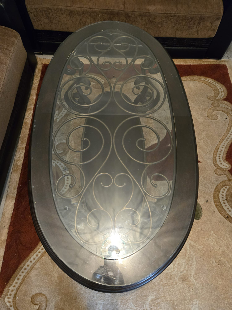 Oval Glass Top Coffee Table with Metal Accents - photo 2