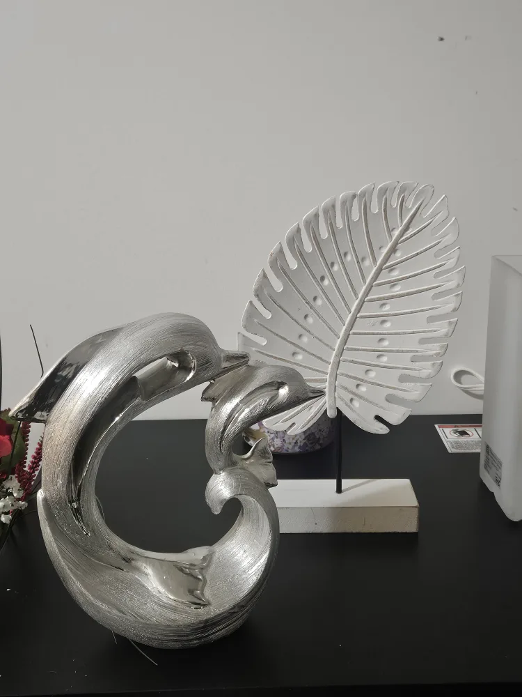 Silver Dolphin Figurine and White Leaf Decor image indicator(5)