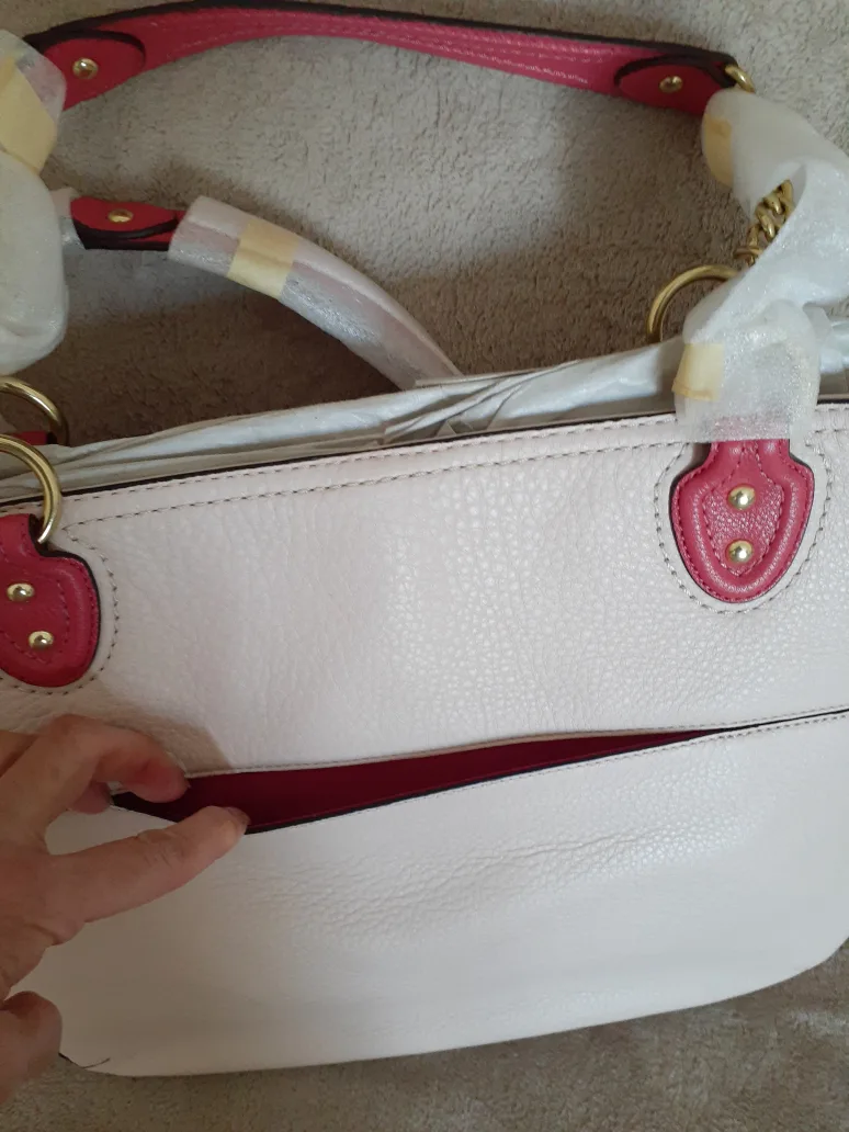 Coach Poppy  Pebbled Leather Tote Bag - Pink and Beige image indicator(3)