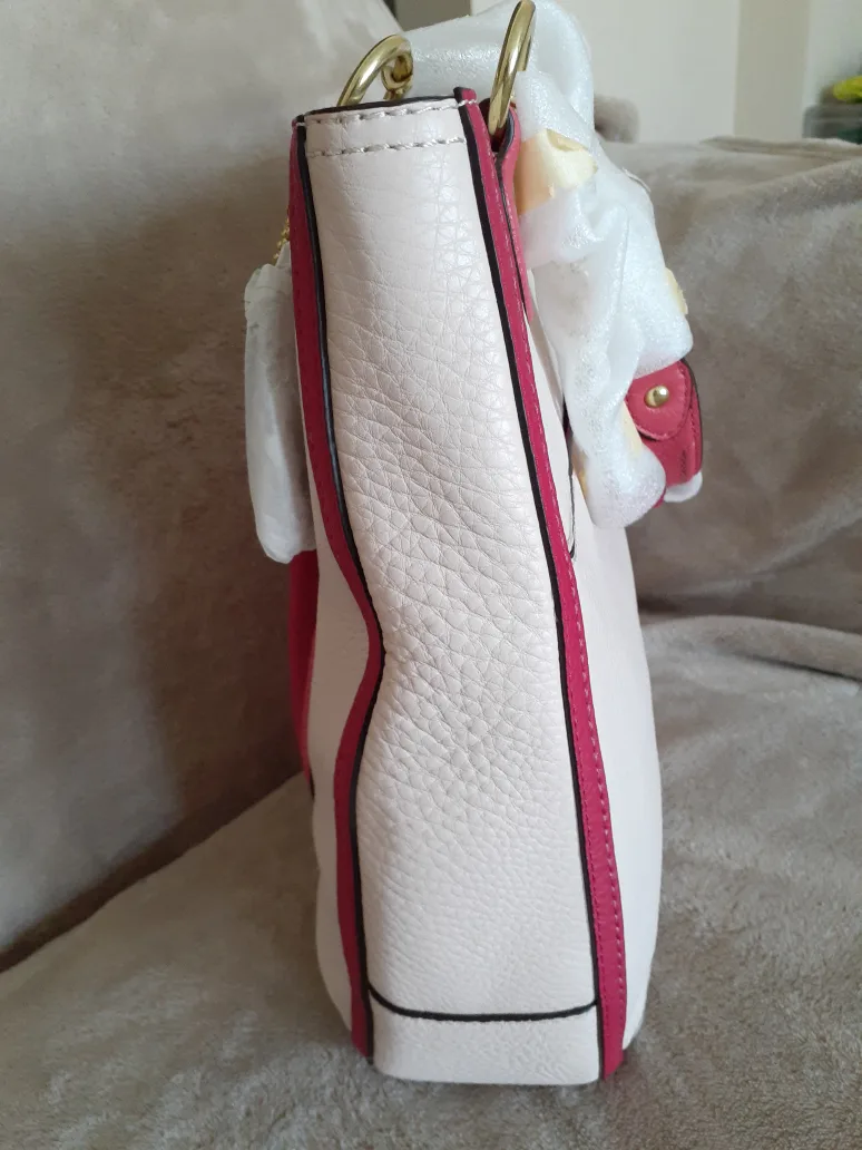 Coach Poppy  Pebbled Leather Tote Bag - Pink and Beige image indicator(4)