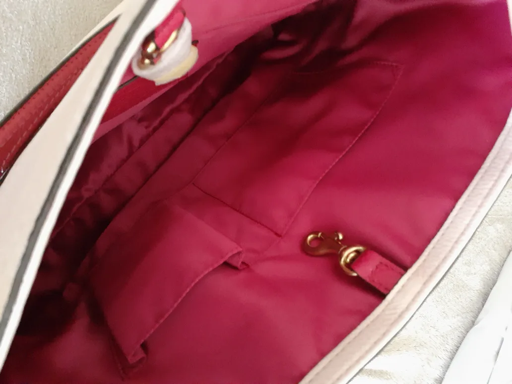 Coach Poppy  Pebbled Leather Tote Bag - Pink and Beige image indicator(6)