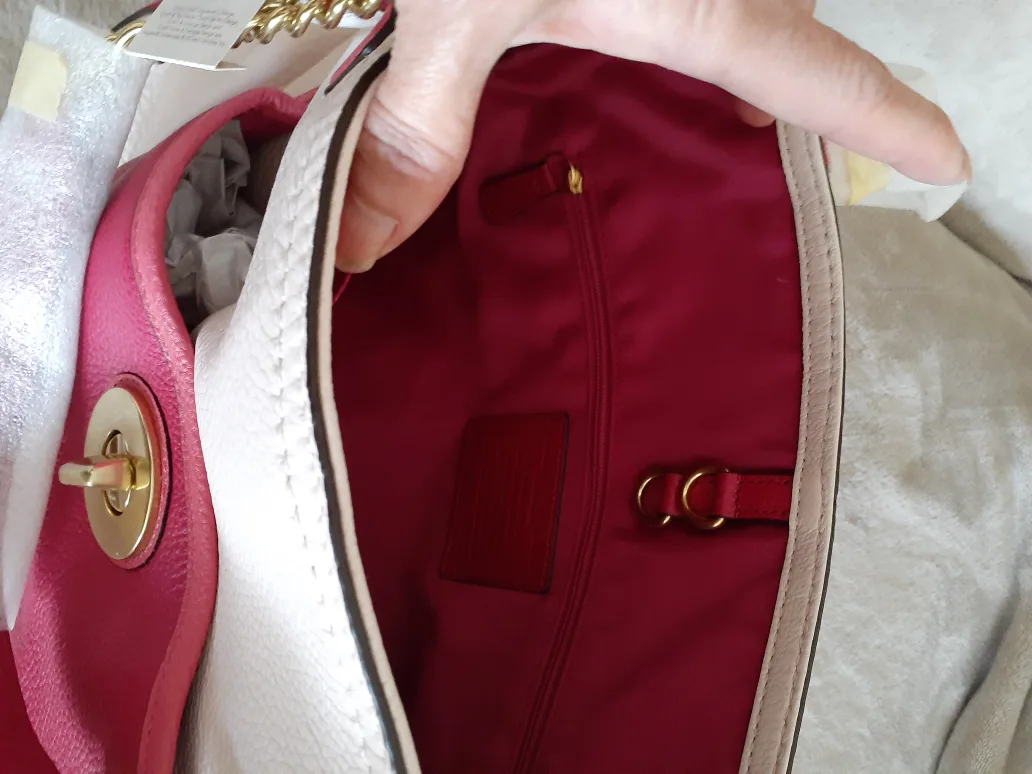 Coach Poppy  Pebbled Leather Tote Bag - Pink and Beige image indicator(7)