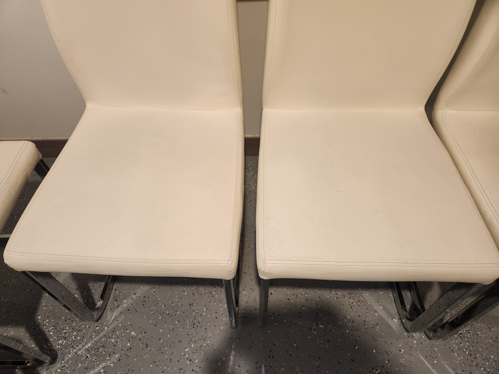 Six White Leather Dining Chairs with Chrome Legs - photo 3