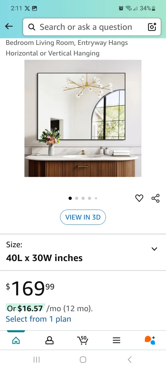 COFENT 40" x 30" Black Rectangle Wall Mirror image indicator(2)