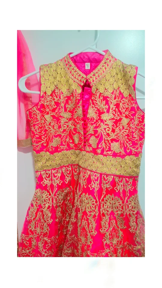 Girls' Pink and Blue Embroidered Dress with Matching Dupatta image indicator(7)