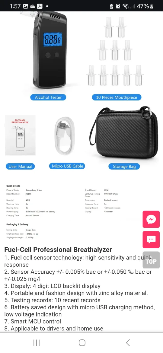 NEW EK915 Fuel Cell Sensor Breathalyzer image indicator(6)