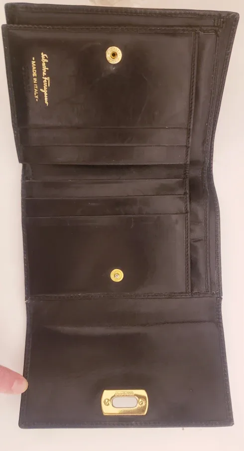 Ferragamo Gancini Twist Lock Wallet - Black Leather Gold Accent image indicator(7)