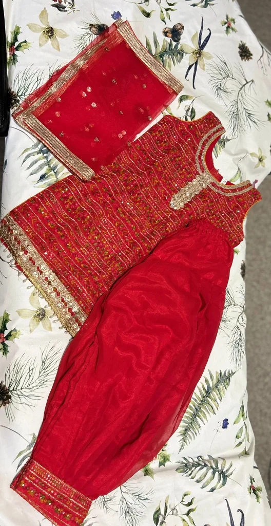 Gorgeous Embroidered Juttis & Girls' Red Sharara Suit image indicator(2)