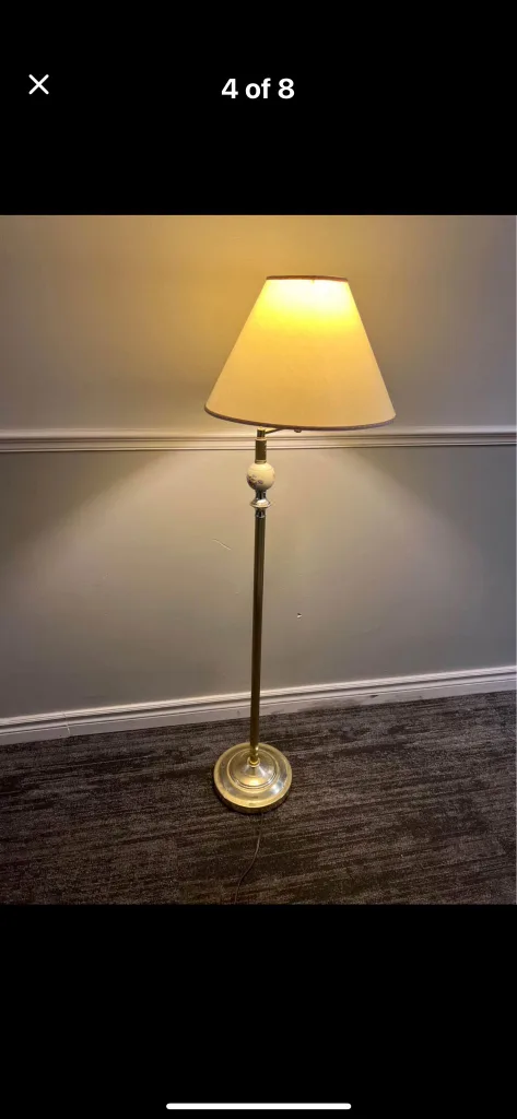 Brass Floor Lamp with Adjustable Arm and Shade thumbnail
