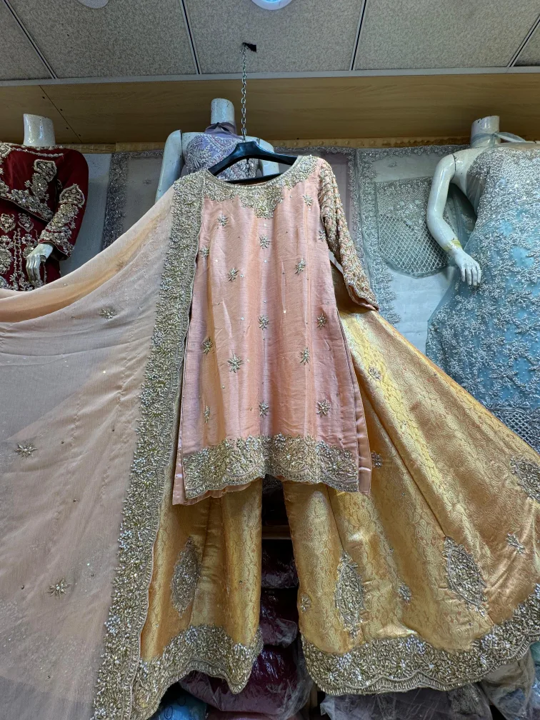 Peach and Gold Pakistani Shalwar Kameez with Embellishments image indicator(2)