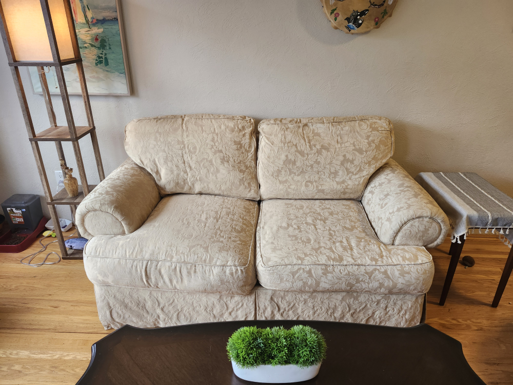 Beige Damask Loveseat