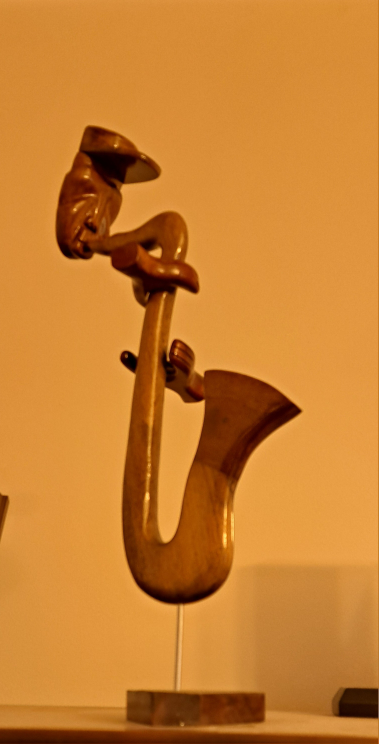 Wooden Saxophone Sculpture with Figurine - photo 2