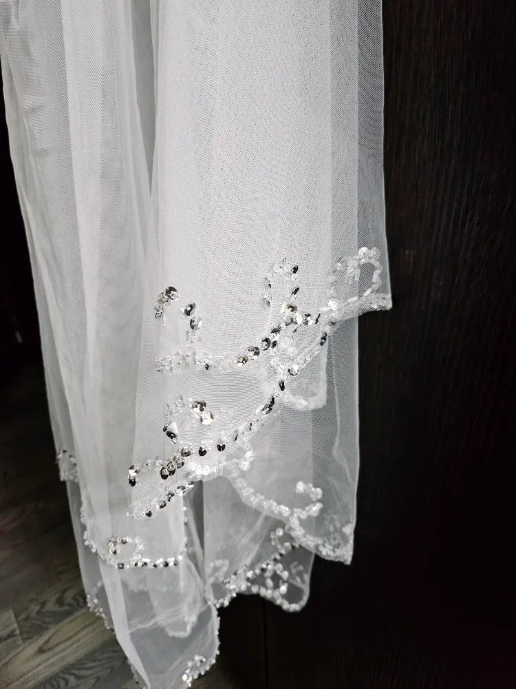 BRAND NEW Beautiful Ivory Wedding Veil 2 Tiers with Silver Beads image indicator(2)