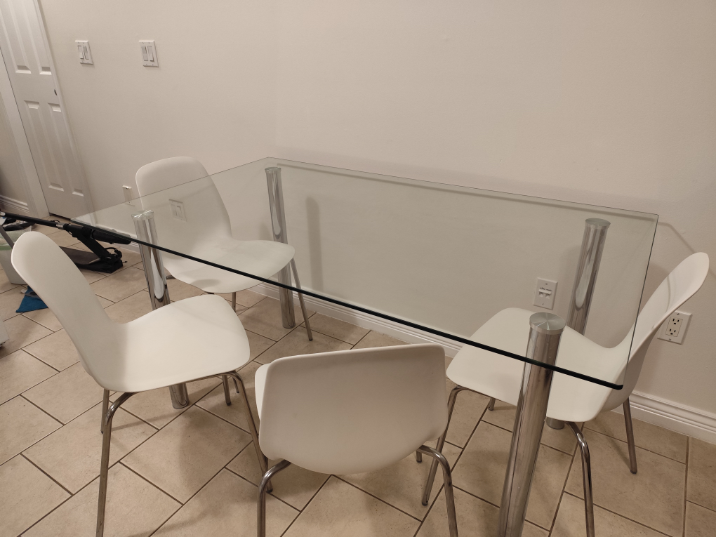 Glass Dining Table with Four White Chairs - photo 2
