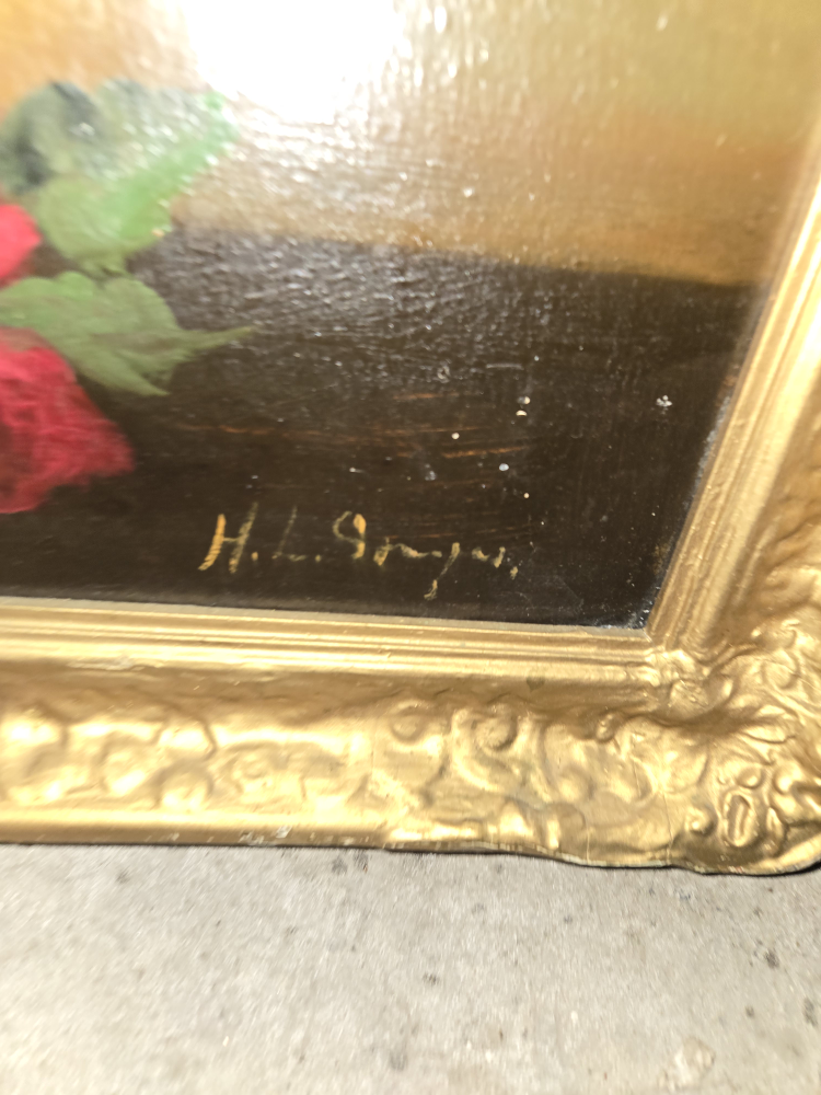Vintage Oil Painting of Flowers in a Pot