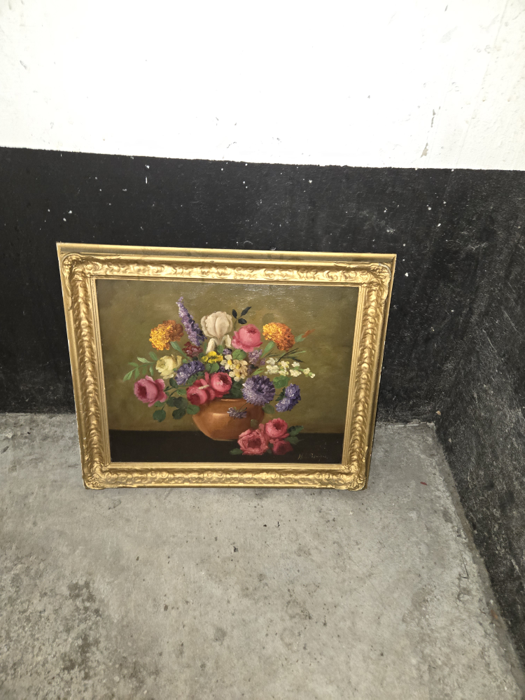 Vintage Oil Painting of Flowers in a Pot - photo 2