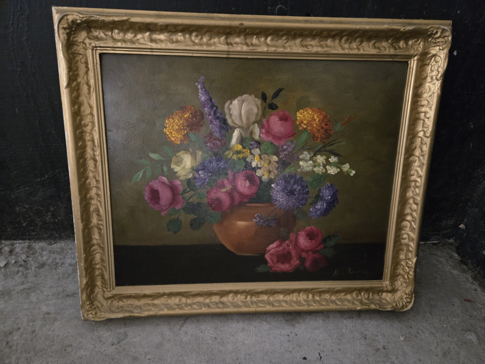 Vintage Oil Painting of Flowers in a Pot - photo 4