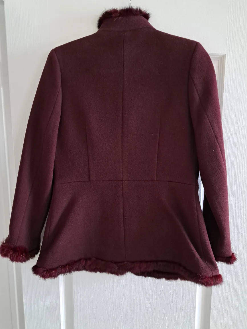 Burgundy Wool Jacket with Fur Trim - Size 38 image indicator(3)