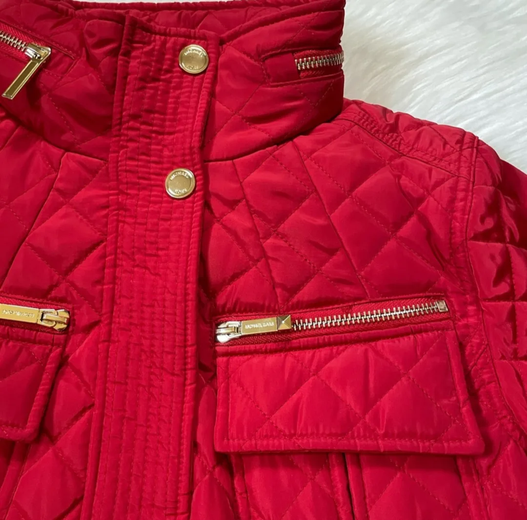 Michael Kors Red Quilted Jacket Size Small image indicator(8)