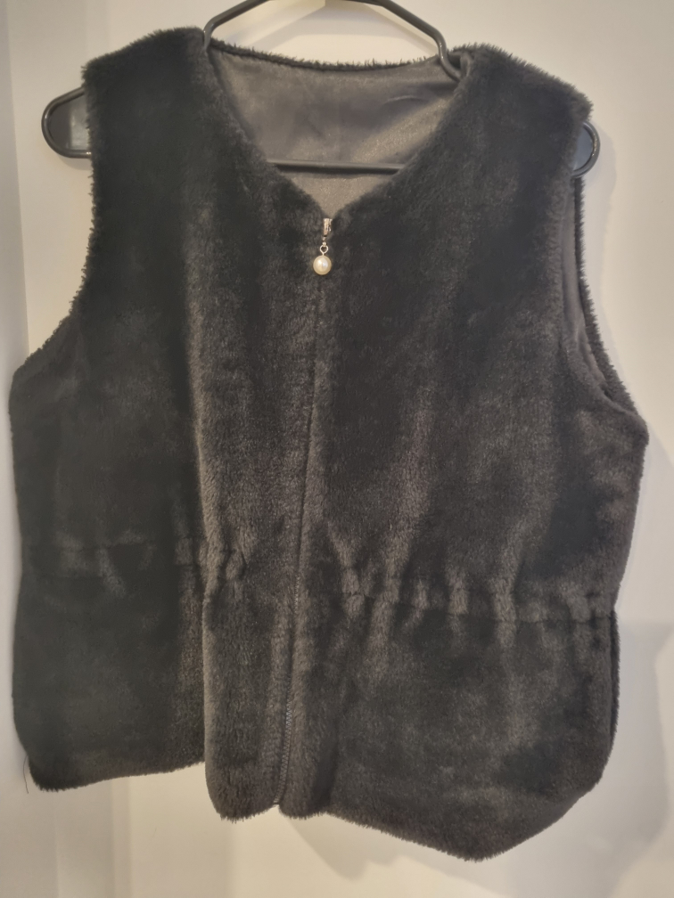 Black Faux Fur Vest with Pearl Zipper