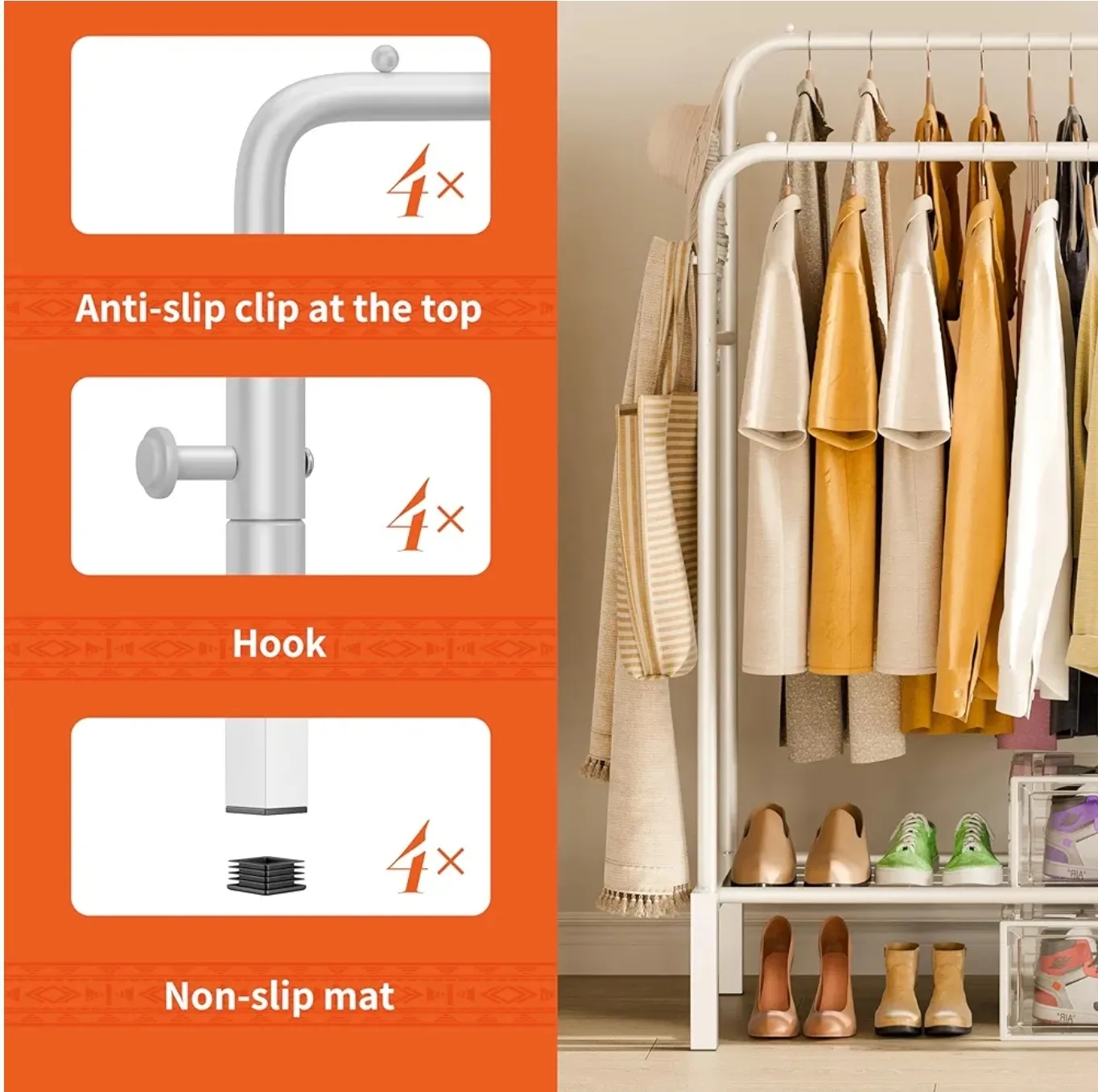 Double Rod Clothes Rack with Shelves image indicator(8)