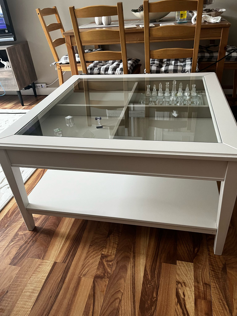 White Coffee Table with Glass Top and Storage - photo 3