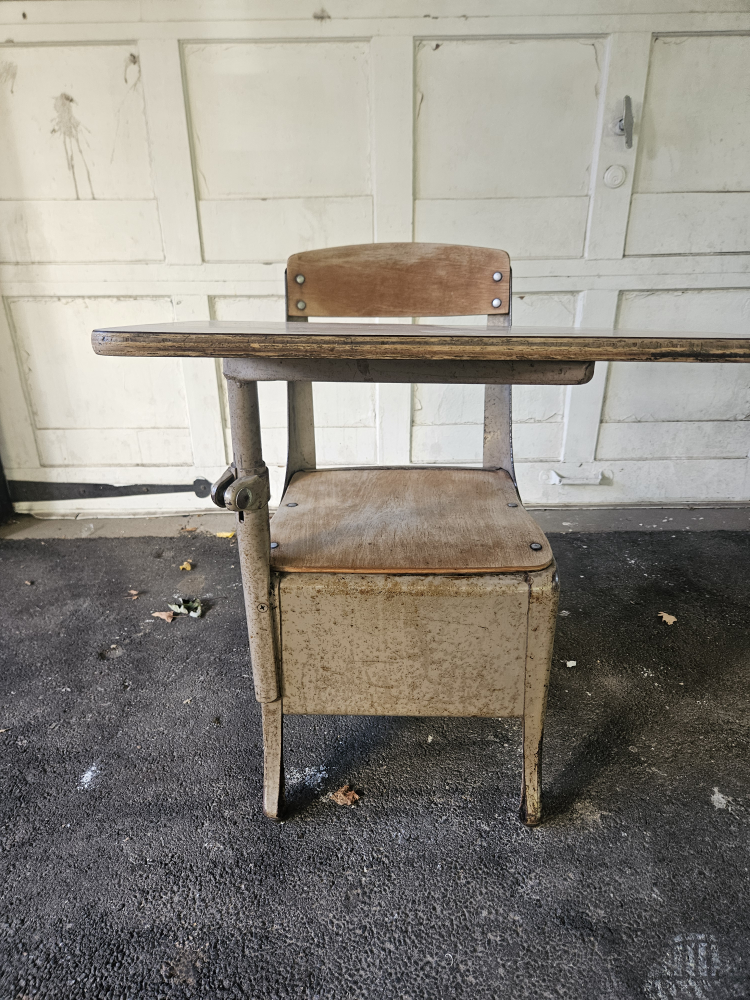 Vintage Metal and Wood Student Desk and Chair