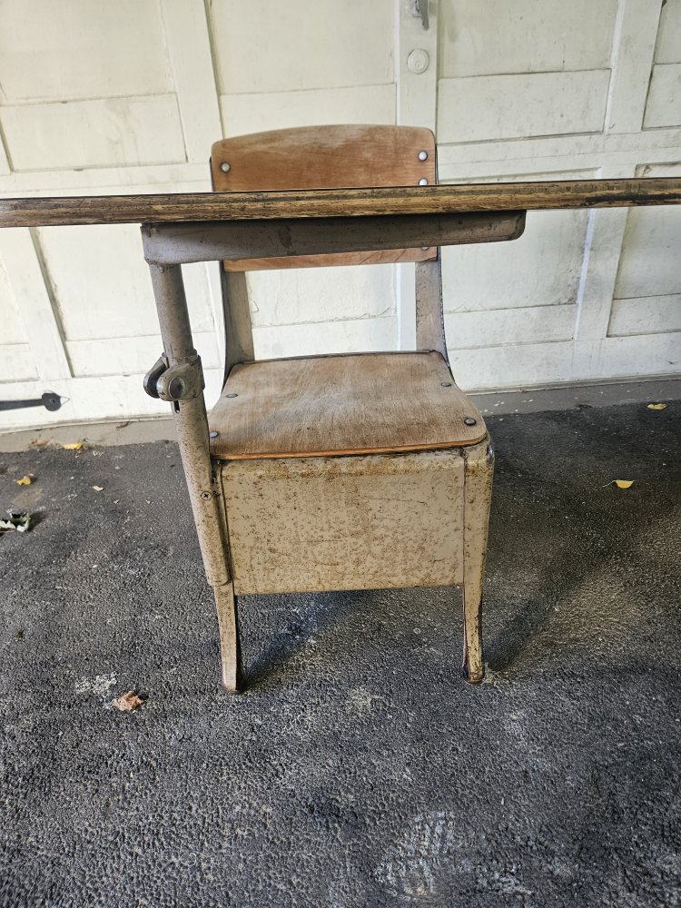 Vintage Metal and Wood Student Desk and Chair - photo 3