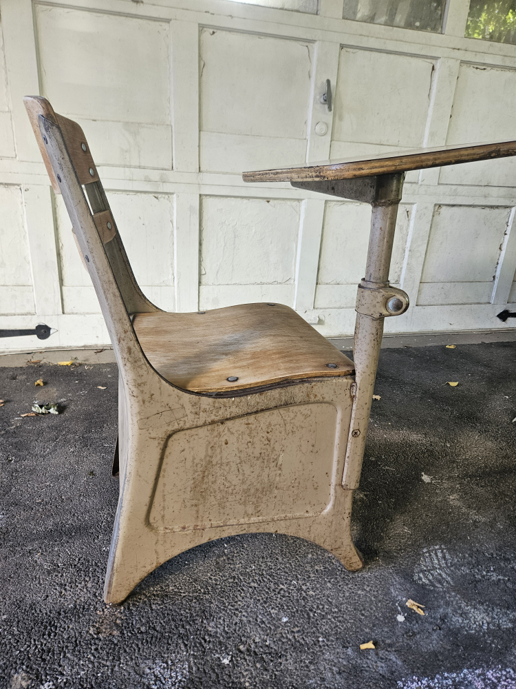 Vintage Metal and Wood Student Desk and Chair - photo 4