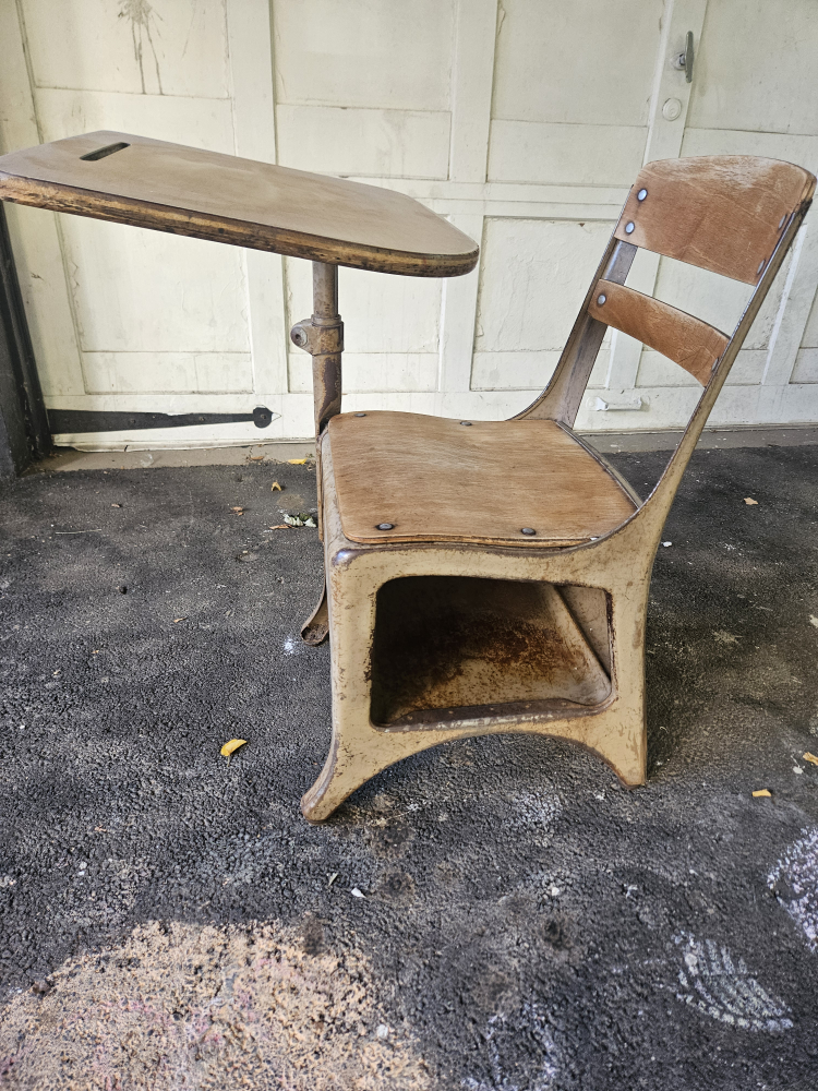 Vintage Metal and Wood Student Desk and Chair - photo 5