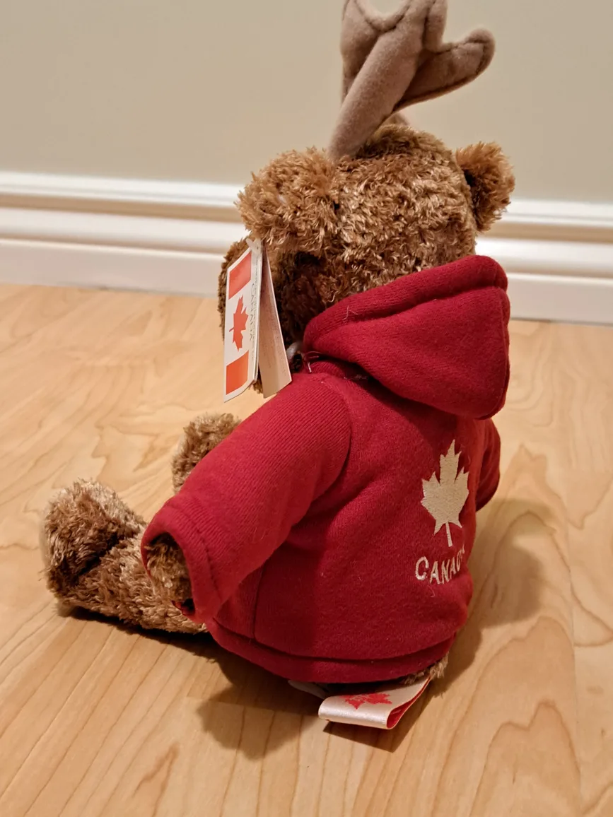 Adorable Canadian Moose Plush Toy in Red Hoodie 12" image indicator(6)