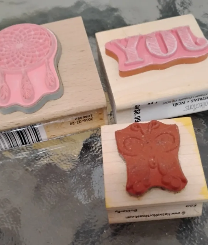 Three Wooden Rubber Stamps - Dreamcatcher, Joy, Butterfly image indicator(2)