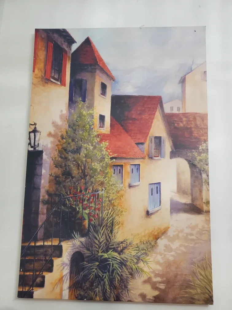 European Village Street Scene Canvas Wall Art thumbnail