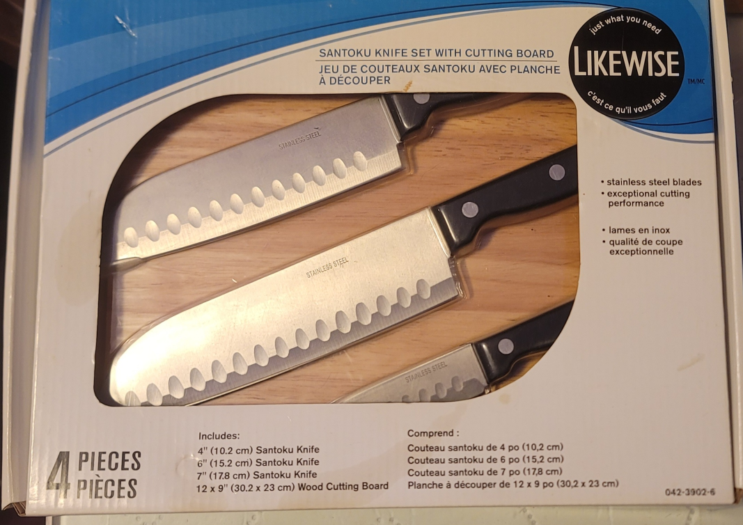 LikeWise 4-Piece Santoku Knife Set with Cutting Board