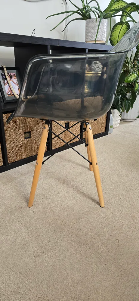 Smoked Grey Plastic Armchair with Wooden Legs image indicator(4)
