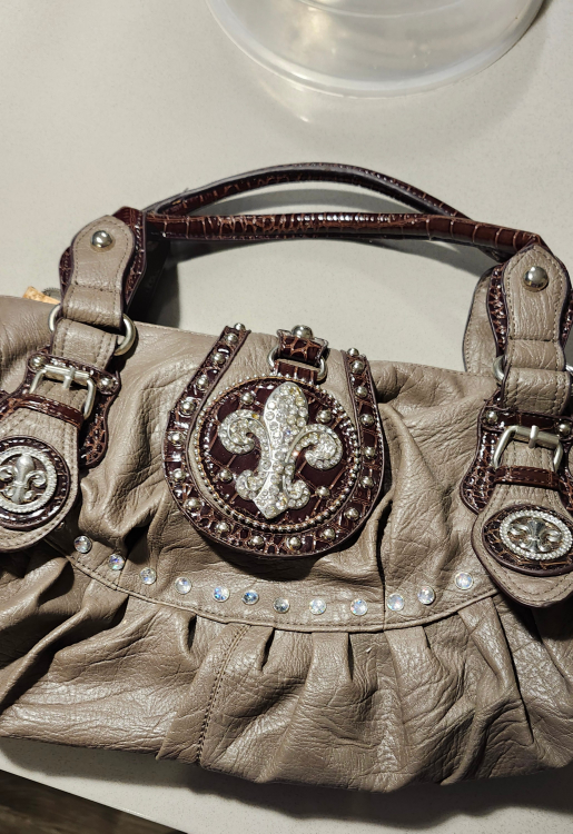 Gorgeous Grey Handbag with Rhinestone Accents