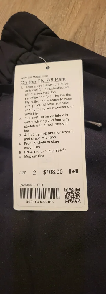 Lululemon On the Fly 7/8 Pant - Size 2 - Black image indicator(5)