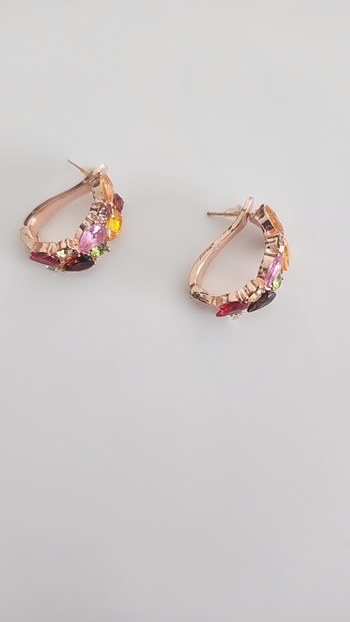 Multicoloured Gemstone Rose Gold Hoop Earrings
