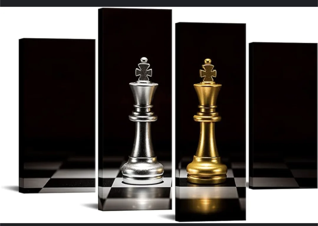 *NEW IN BOX* 4-Piece Canvas Chess King Wall Art image indicator(2)